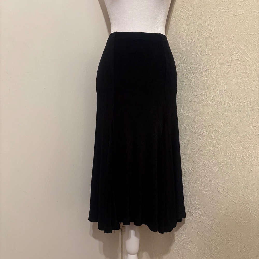 Black Midi Skirt Flared Paneled Stretch Flowy Whimsigoth Witchy Indie M Petite
